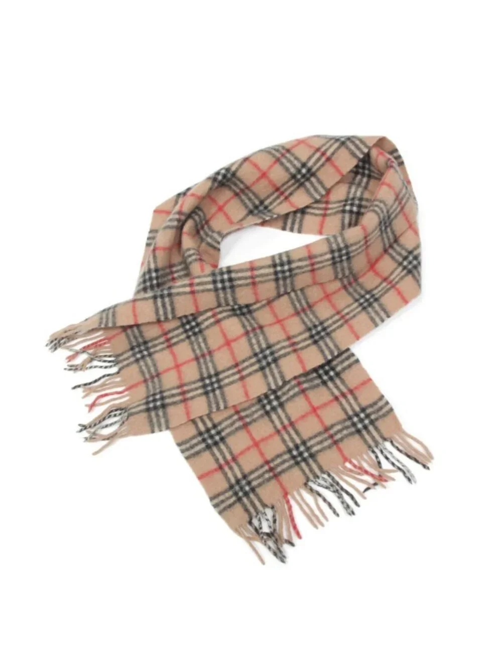 Burberry Vintage Classic Nova Check Beige Lambswool Fringe Scarf  (felted) /310